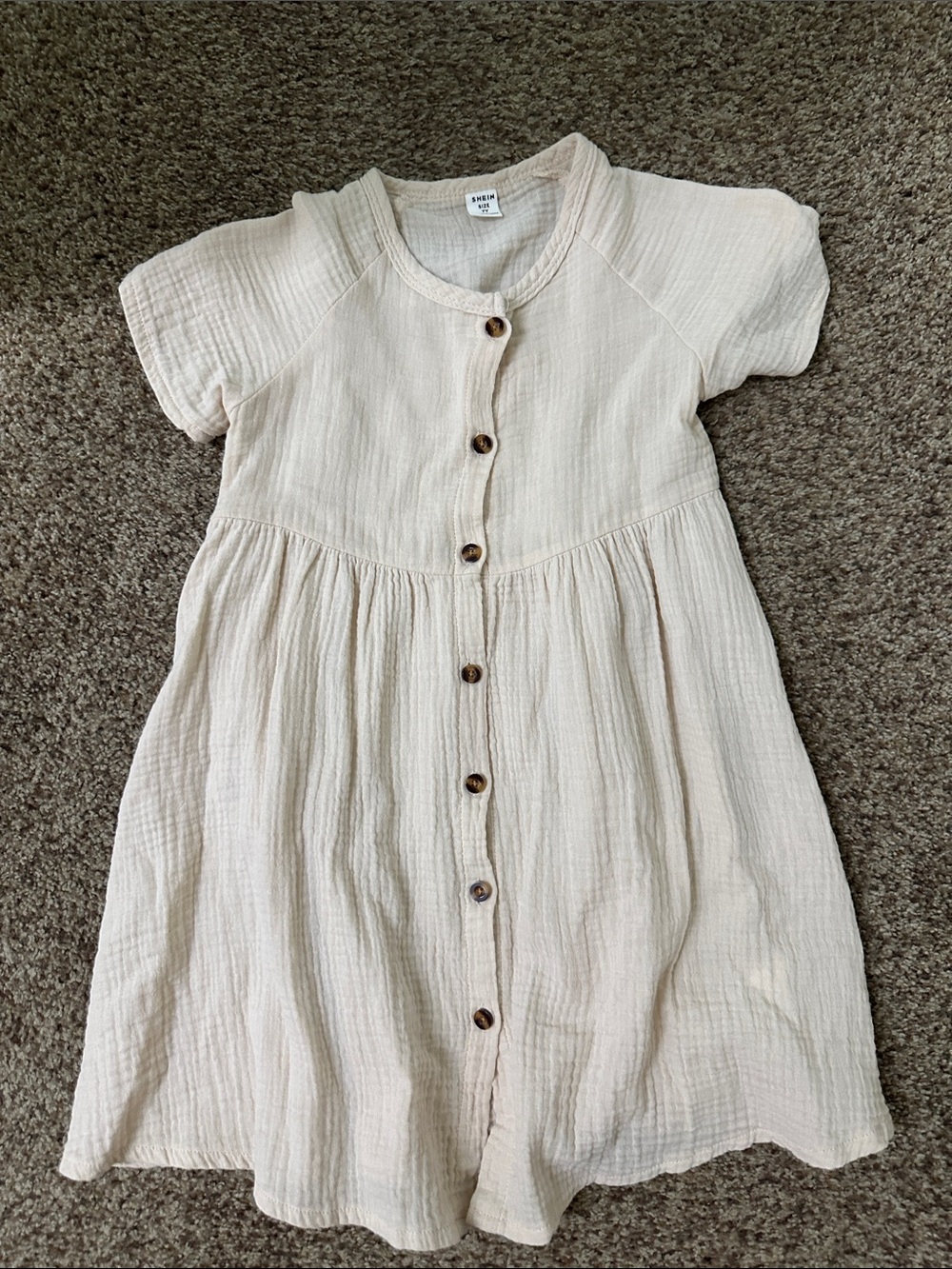 SHEIN Cream Button-Front Cotton Blend Kids Dress